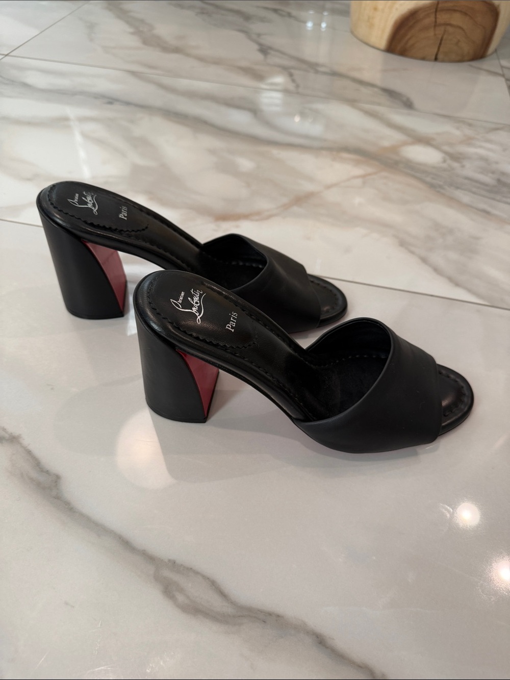 Authentic Christian Louboutin Jane 85 Black Leather Block Heel Mules - Size 39 - Picture 1 of 5